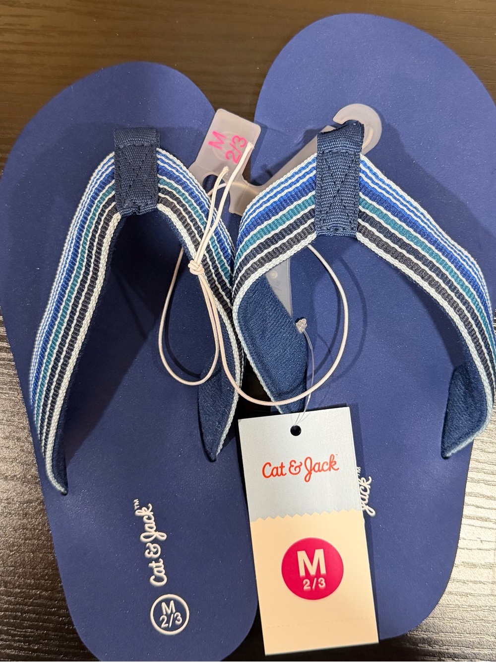 Cat & Jack Navy Blue Striped Kids Flip Flops size 2/3